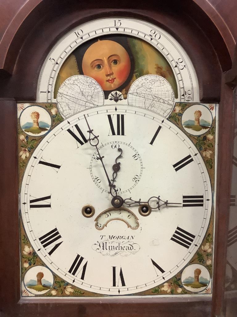 An early 19th century mahogany eight day longcase clock by T. Morgan of Minehead, height 214cm